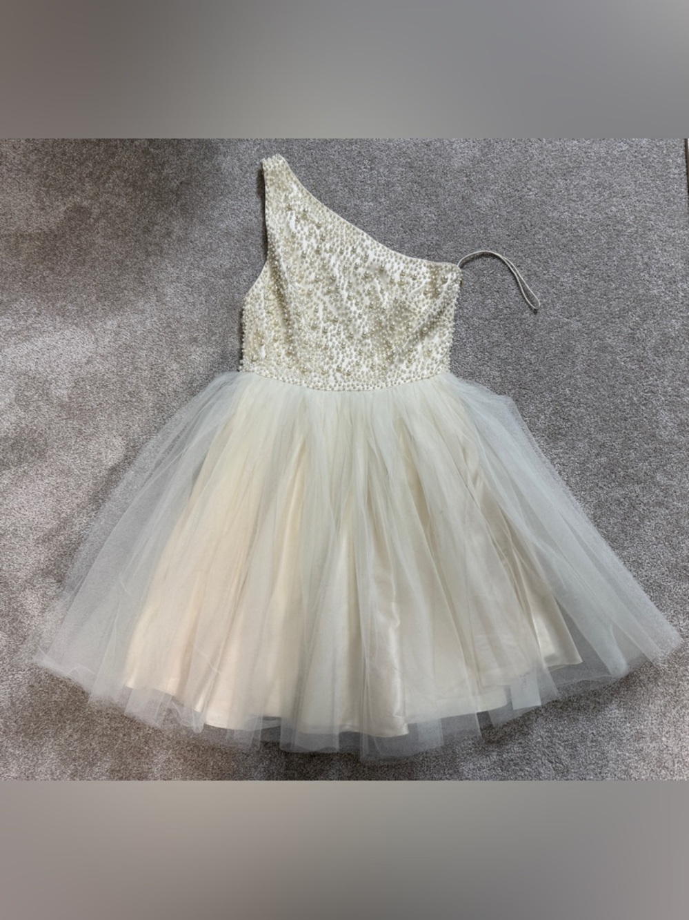 Alice + Olivia One-Shoulder Pearl Tulle Mini Dress | Size 4